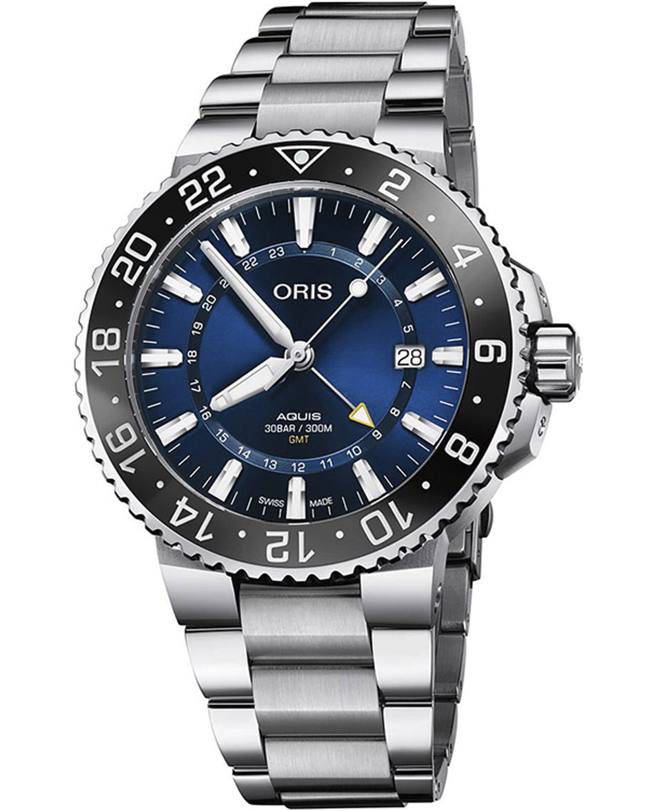 Oris Oris Aquis Gmt Date 01 798 7754 4135-07 8 24 05PEB  01 798 7754 4135-07 8 24 05PEB механические мужские часы синий циферблат, браслет нержавеющая сталь — вид спереди